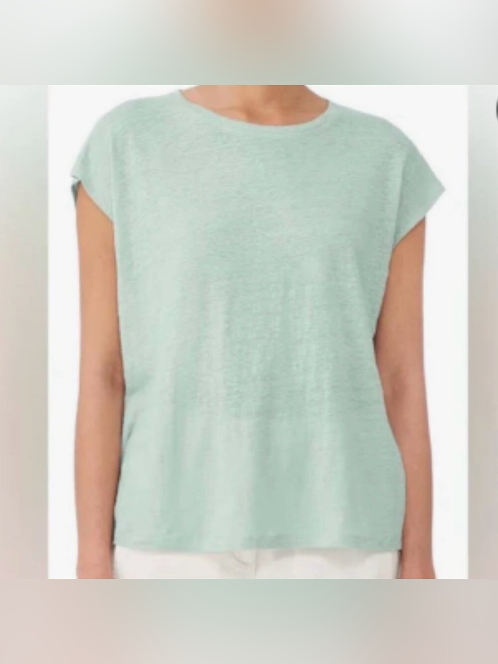 Eileen Fisher Aqua Cap-Sleeve Tank Top Crew Neck Воху Top 100% Linen Size Large